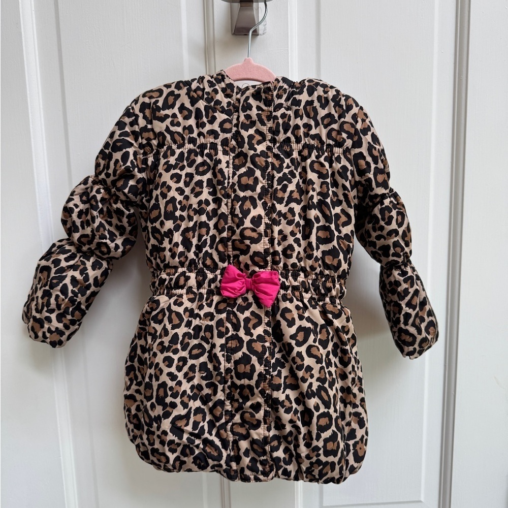 The Children's Place 2T Girls Leopard Print Puffer Winter Jacket Coat Pink Bow